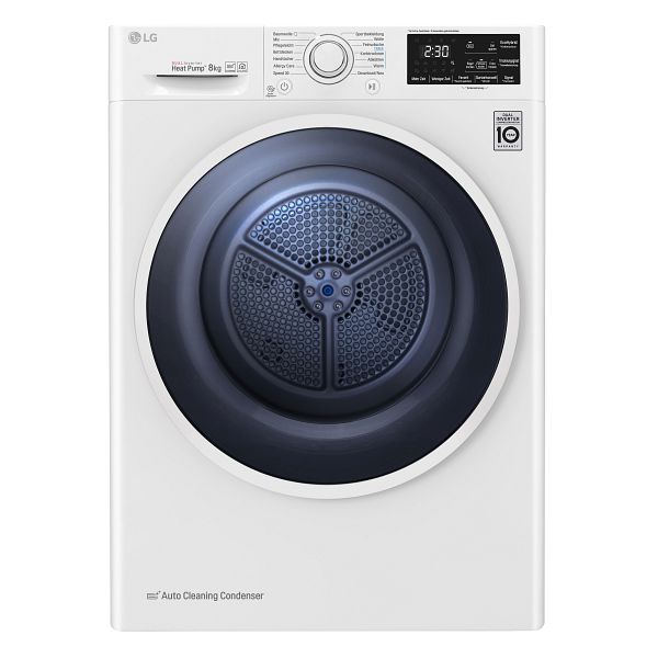 Sèche-linge LG avec technologie de pompe à chaleur à double onduleur et condenseur de nettoyage de voiture, capacité jusqu’à 8 kg, RT8DIH1Q